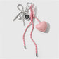Keypus - Faux Leather Heart and Beaded Bow Charm Keychain
