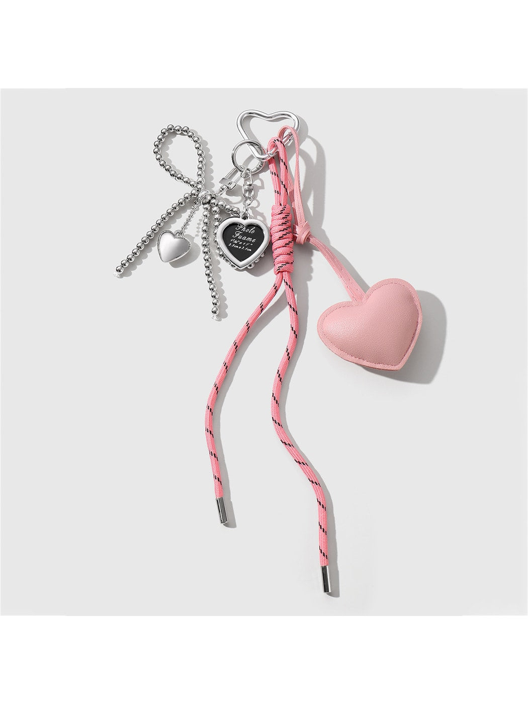 Keypus - Faux Leather Heart and Beaded Bow Charm Keychain