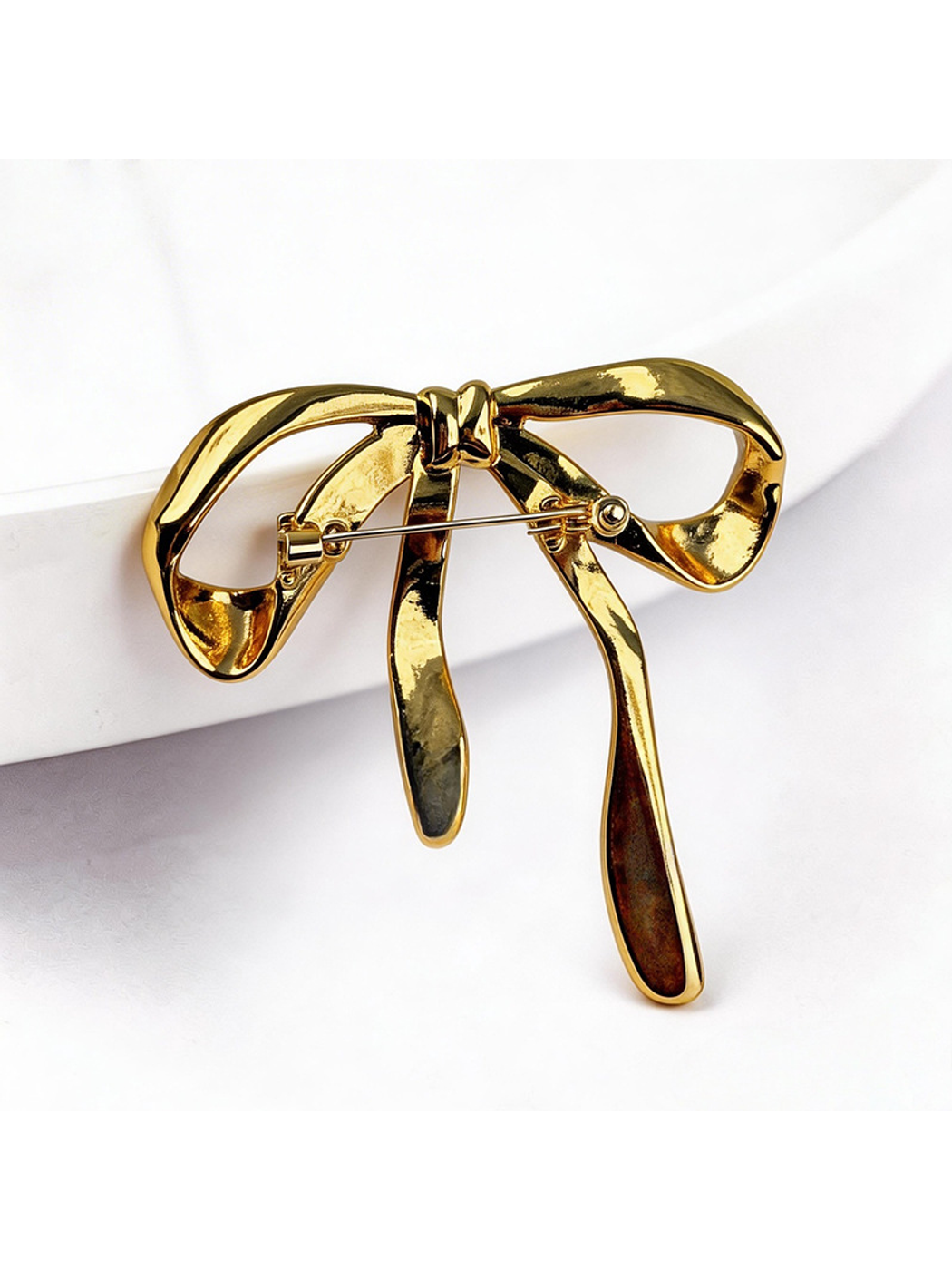 Brovia - Gold Tone Bow Accent Alloy Brooch Pin