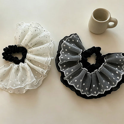 Gifty - Skirt Style Lace Look Polka Dot Scrunchie