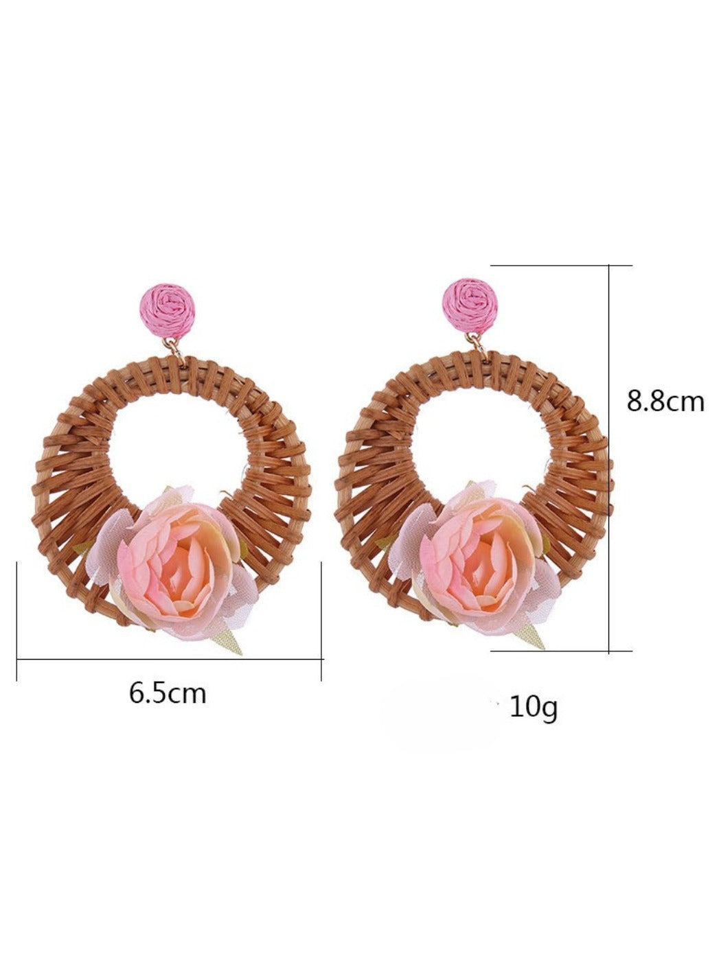 Side view of earedge vintage rattan woven circle earring showing thickness