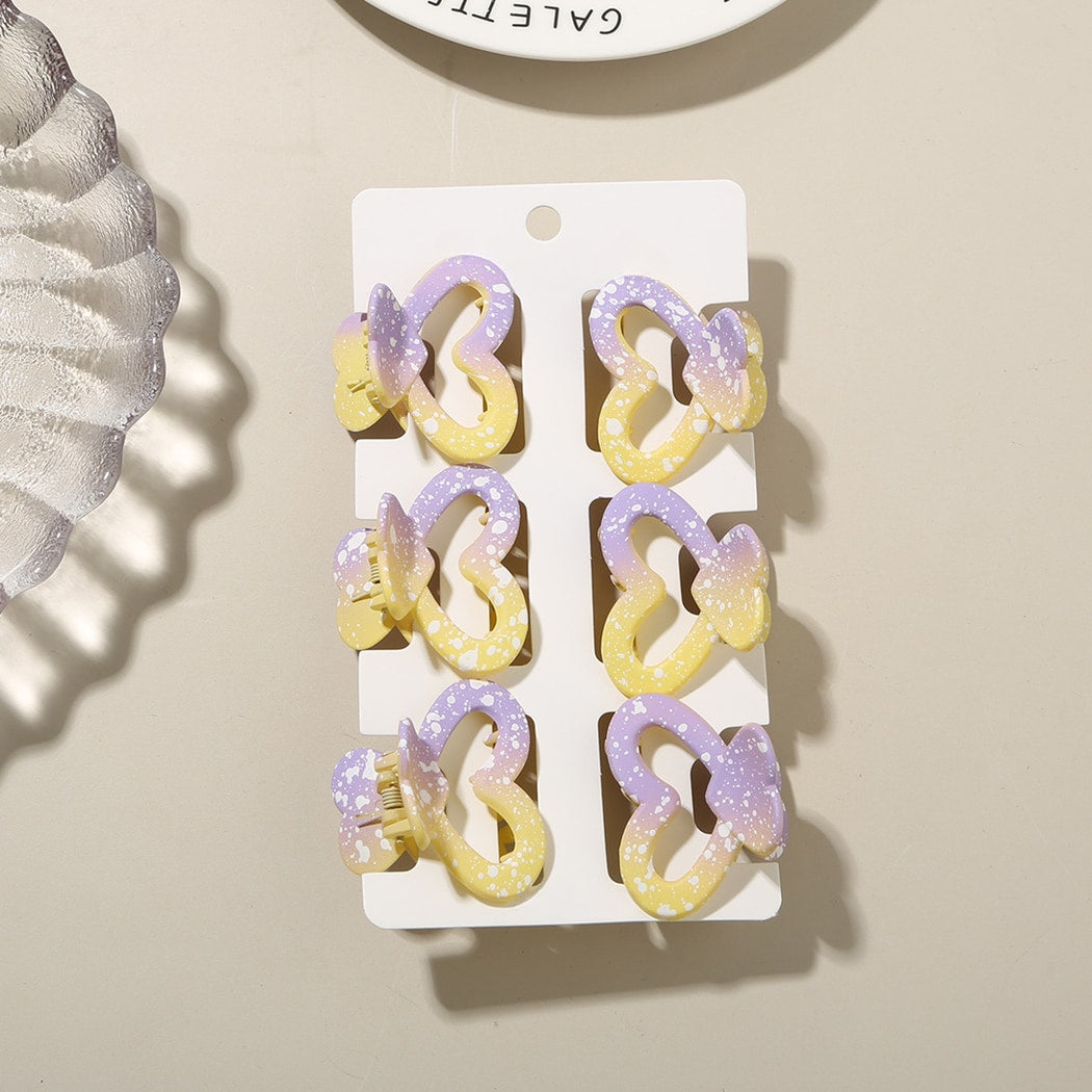 Beau - 6 Piece Heart Design Claw Hair Clips Set