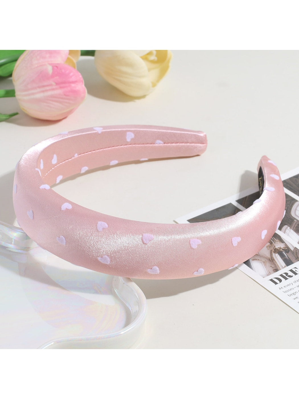 Gifty - Heart Print Satin Look Padded Fabric Headband