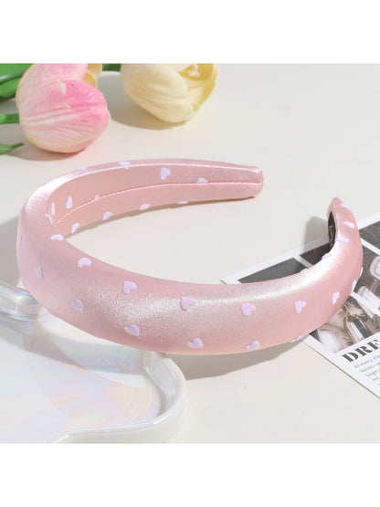 Gifty - Heart Print Satin Look Padded Fabric Headband