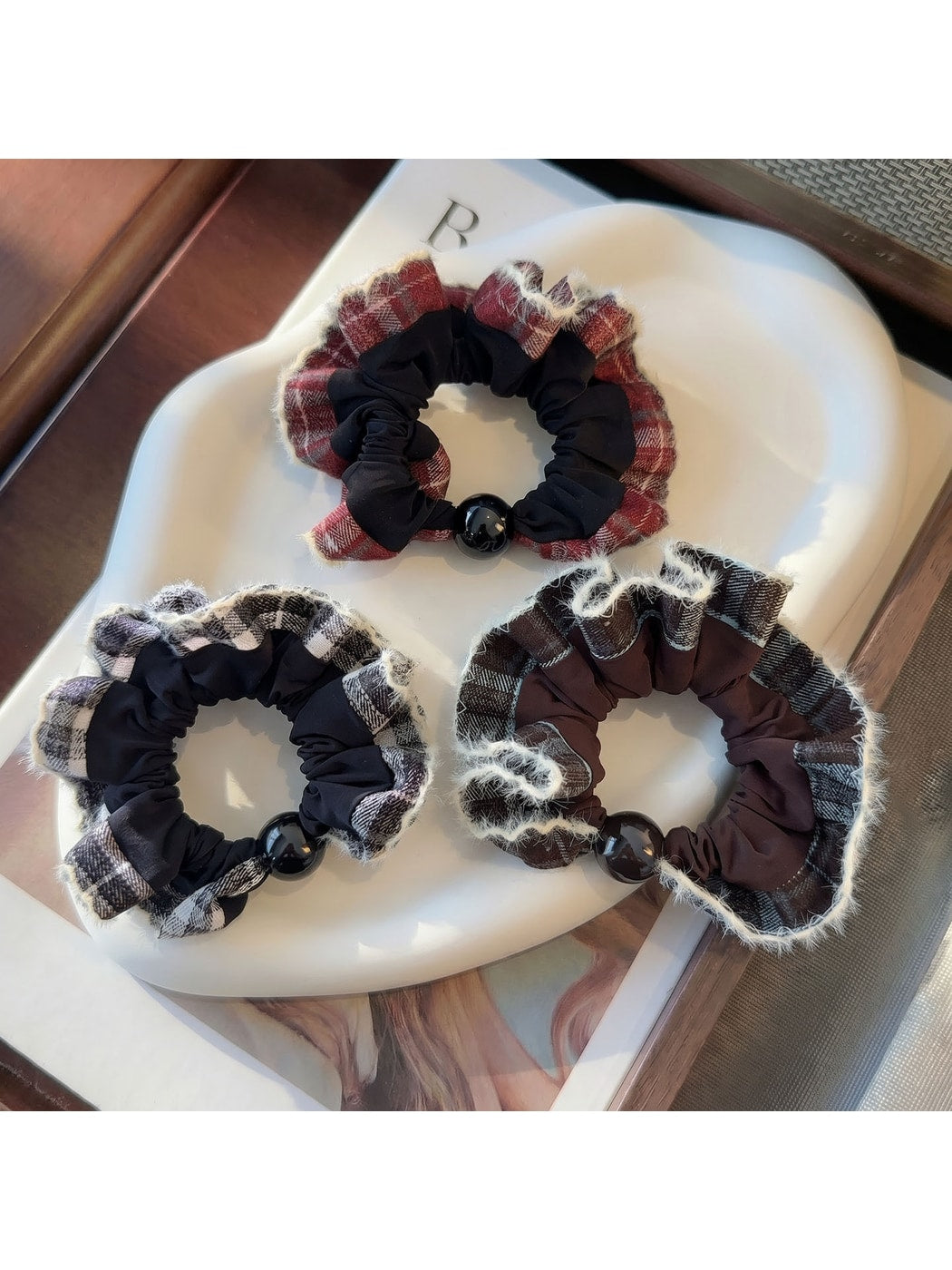 Gifty - Plaid Polyester Fabric Elastic Scrunchie