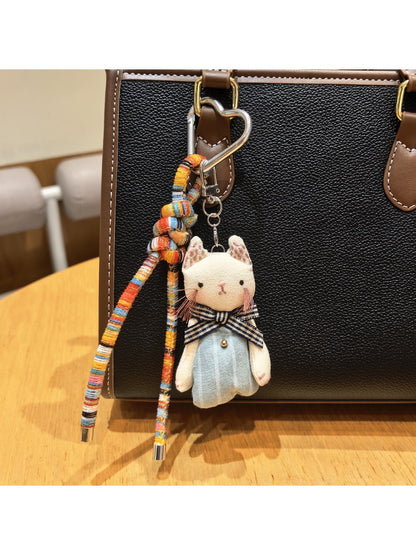 Close-up of cat charm keychain showing detailed cat face design