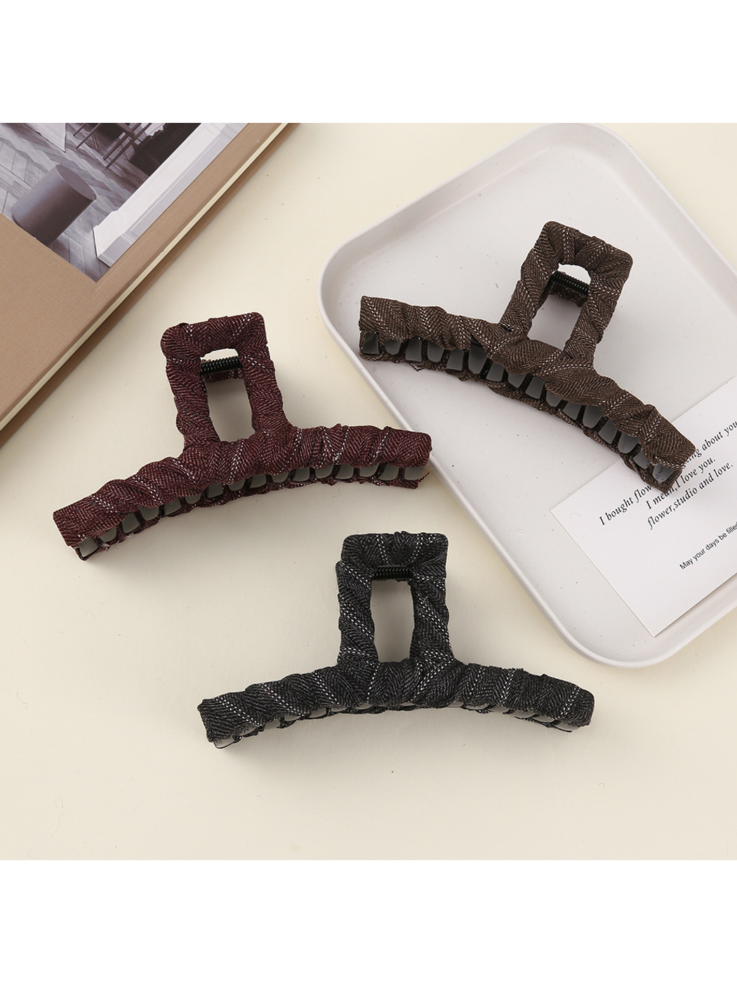 Beau - Rectangular Open Frame Polyester Claw Clip