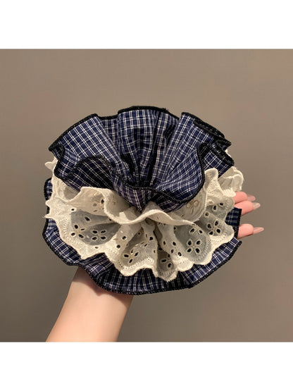 Gifty - Brown Plaid Lace Four Layer Scrunchie