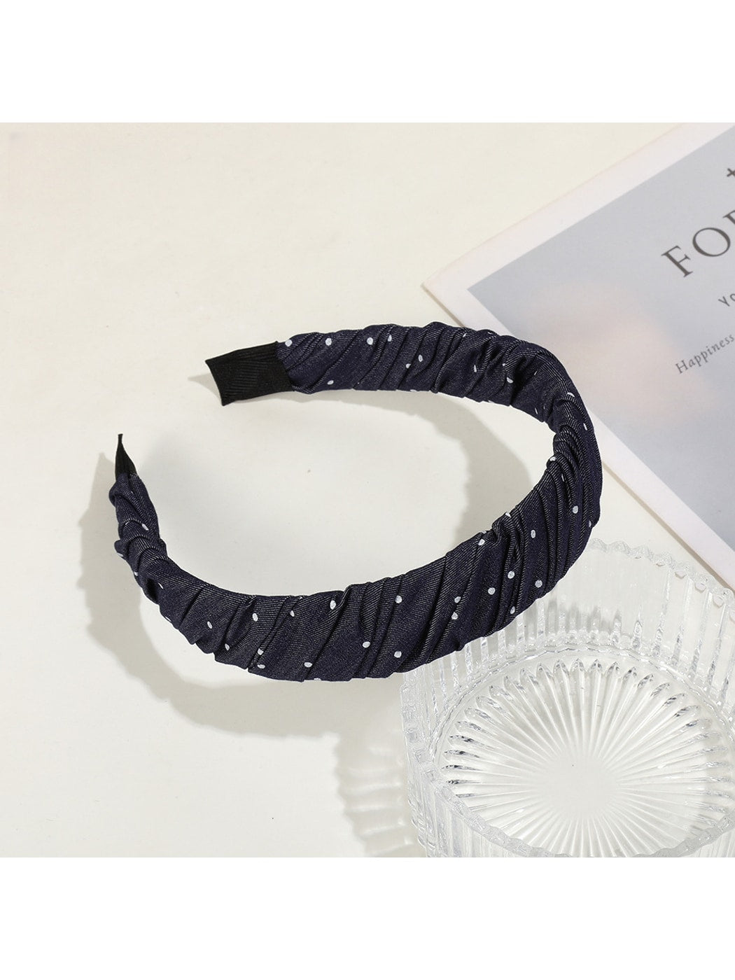 Gifty - Polka Dot Pleated Fabric Wide Edge Headband
