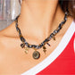 Earedge - Floral Patterned Cord And Chain Necklace