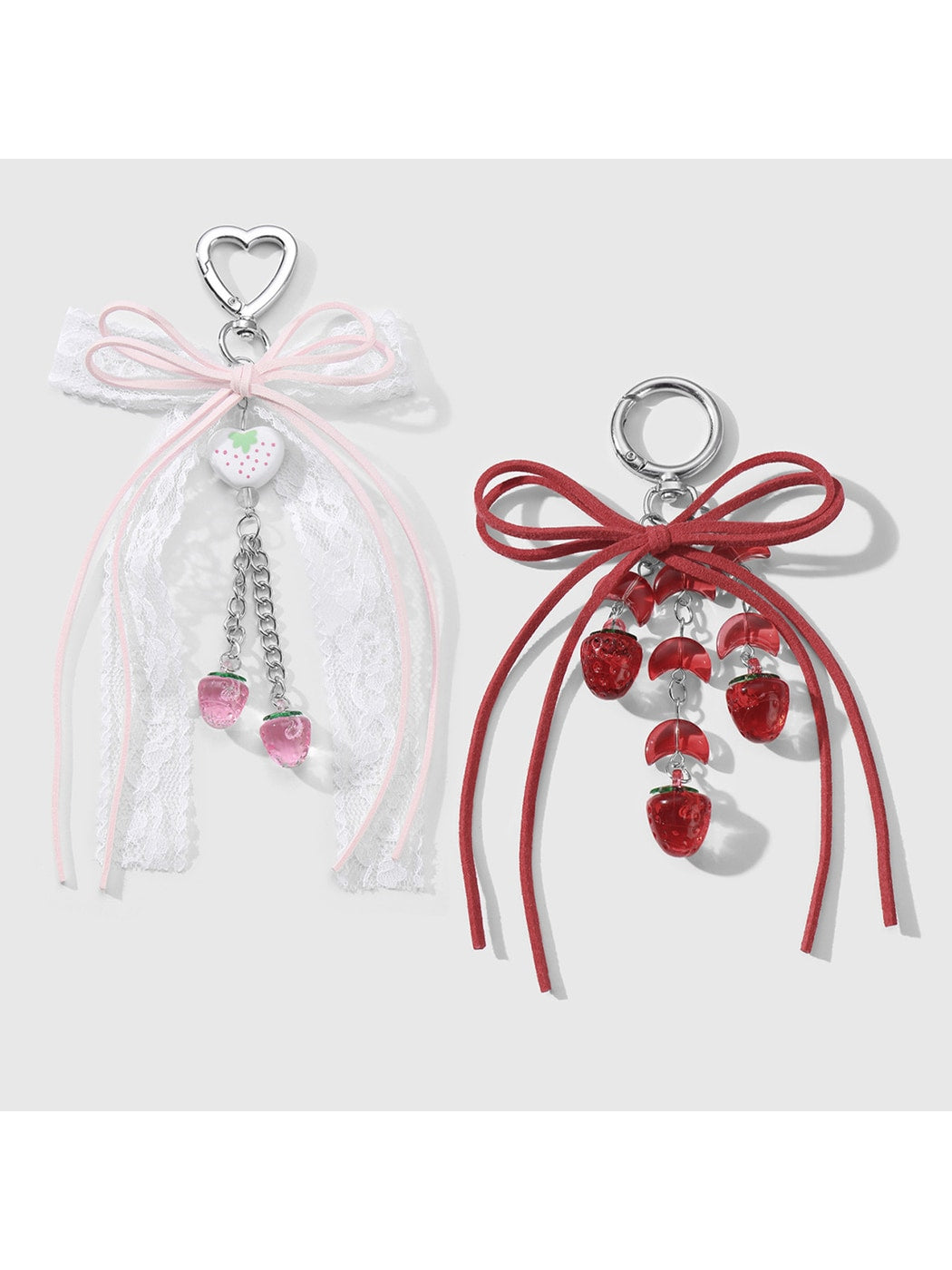 Keypus - Y2K Lace Bow Heart Strawberry Bag Charm Keychain