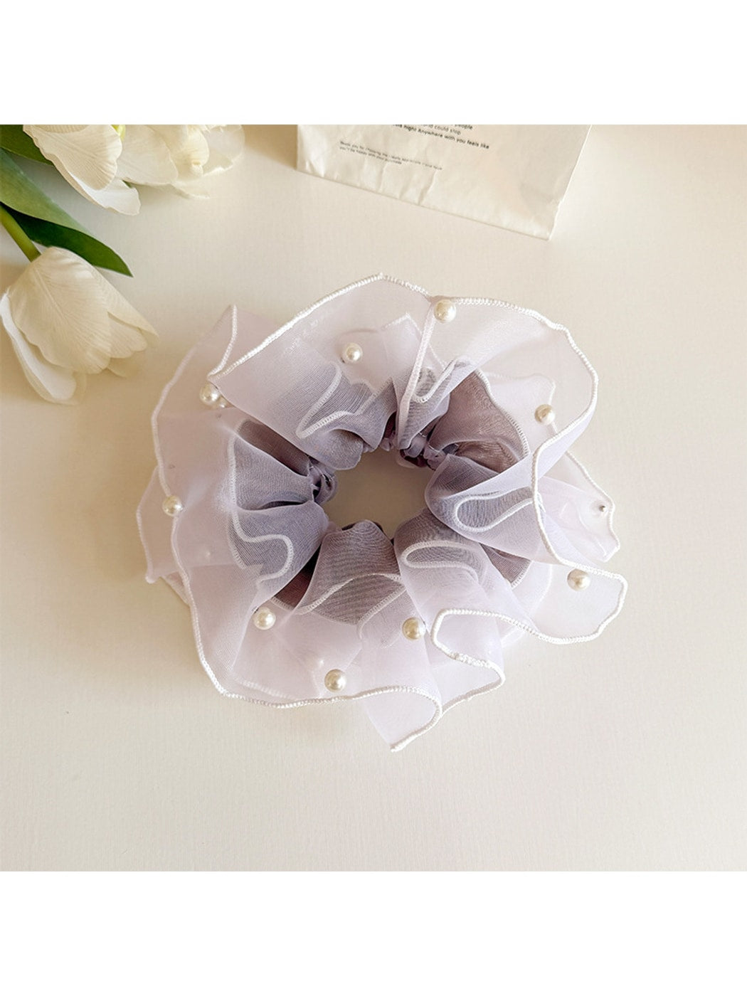 Gifty - Layered Organza Look Bead Detail Scrunchie