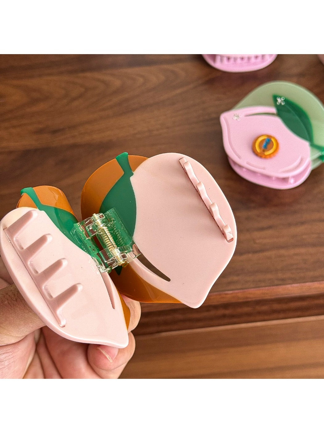 Beau - Peach Shaped Hair Claw Clip Acetate Material