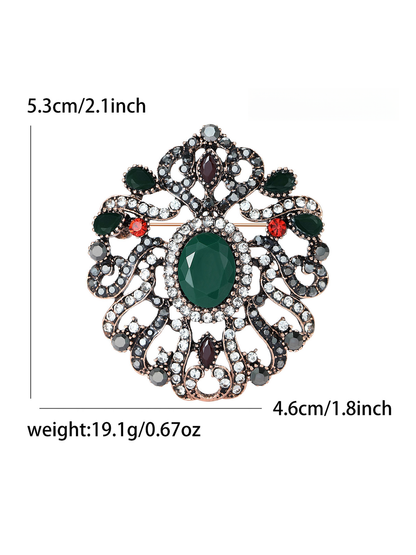 Brovia - Vintage Flower Rhinestone Accent Alloy Brooch