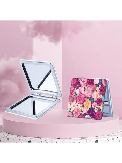Mirroray - Floral Print Foldable PU Glass Makeup Mirror