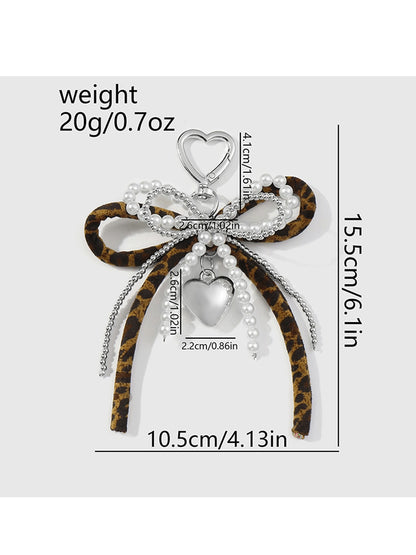 Keypus - Y2K Style Beaded Bow Pendant Alloy Keychain
