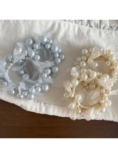 Gifty - Beaded Ribbon Trim Decorative Ponytail Hair Tie