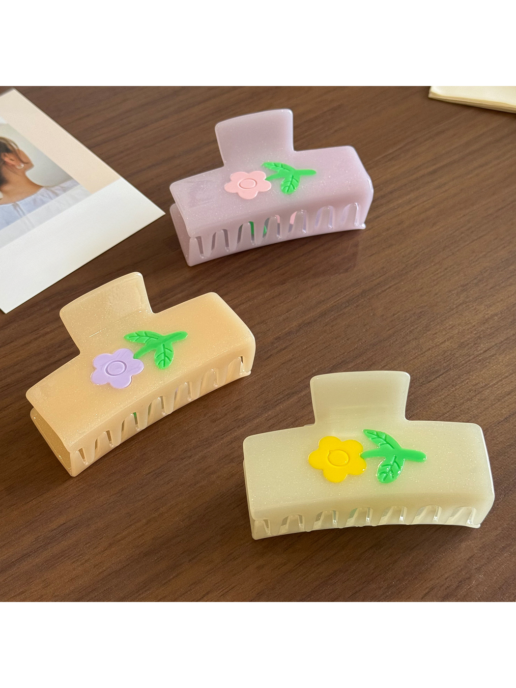 Beau - Floral Rectangular Acetate Claw Clip