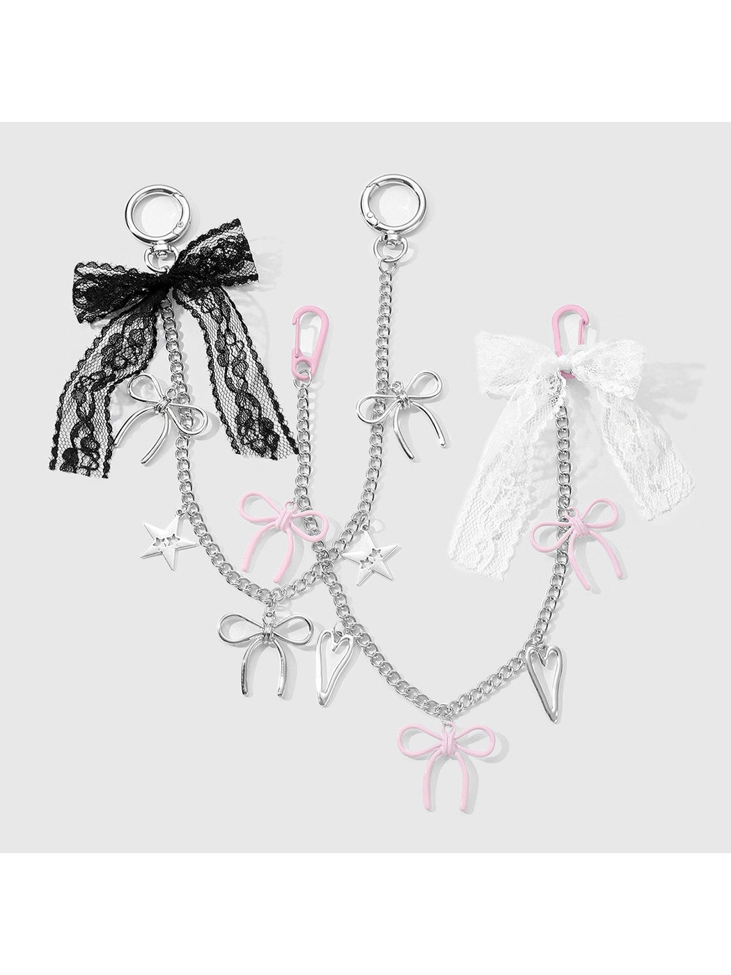 Keypus - Y2K Bow Heart Star Lace Bag Charm Keychain