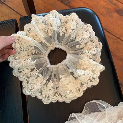 Gifty - Lace Embroidered Mesh Ruffle Scrunchie