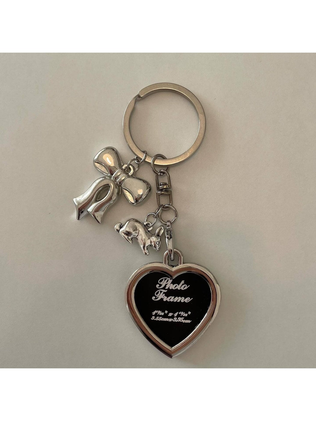 Keypus - Silver Tone Heart Bow Alloy Bag Charm Keychain