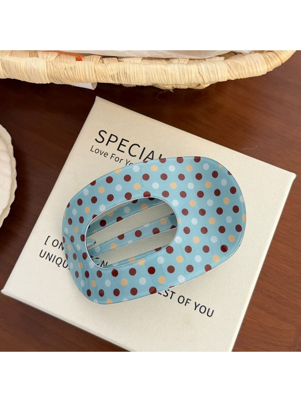 Beau - Retro Printed Oval PVC Claw Hair Clip
