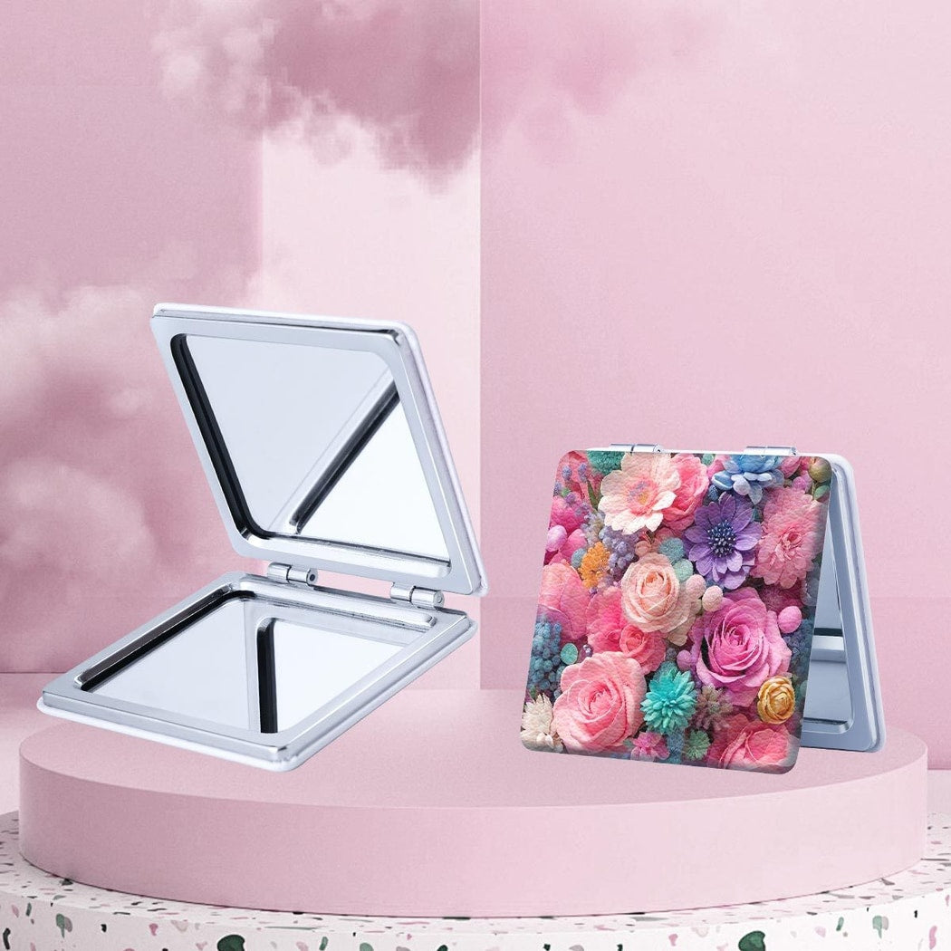 Mirroray - PU Floral Print Makeup Mirror