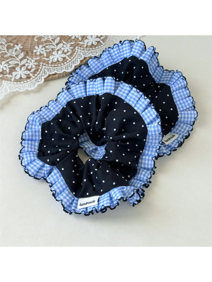 Gifty - Polka Dot Blue Plaid Lace Scrunchie