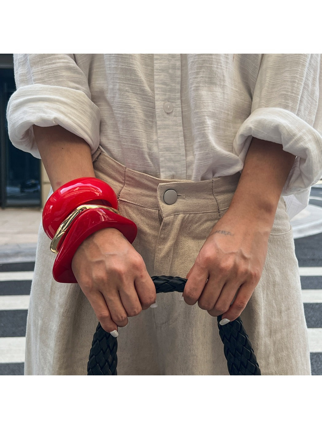 Side view of Lovra minimalist modern irregular bangle bracelet