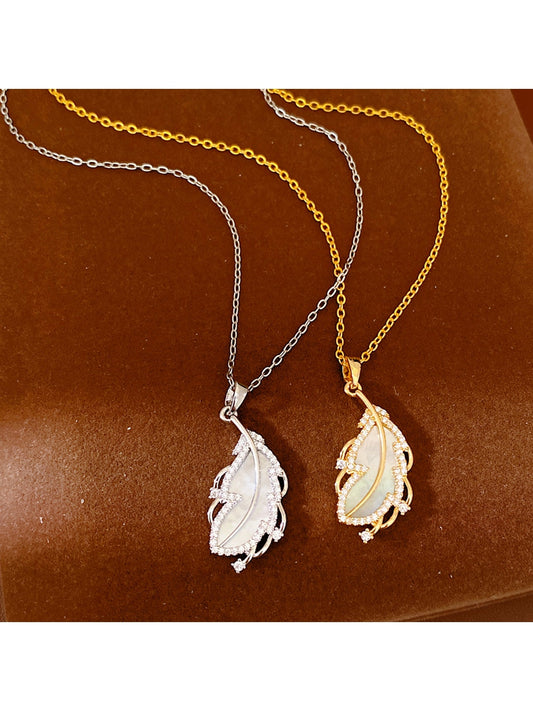 Nozari - Geometric Feather Accent Copper Pendant Necklace