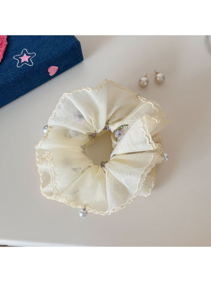 Gifty - Embroidered Floral Mesh Polyester Scrunchie