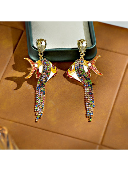 Earedge - Vintage Goldfish Drop Earrings With Tassels