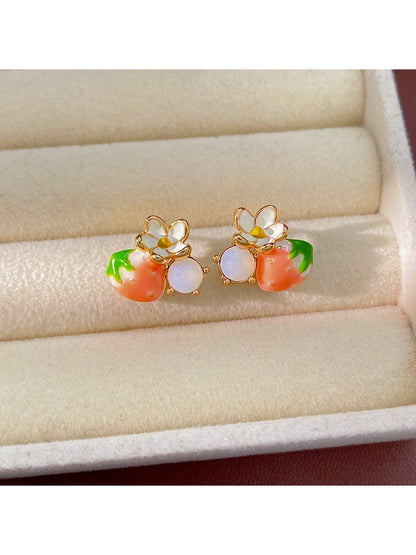 Earedge - Vintage Enamel Strawberry and Heart Stud Earrings