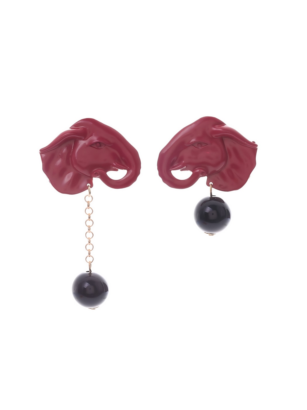 Earedge - Asymmetrical Elephant Black Bead Dangle Earrings