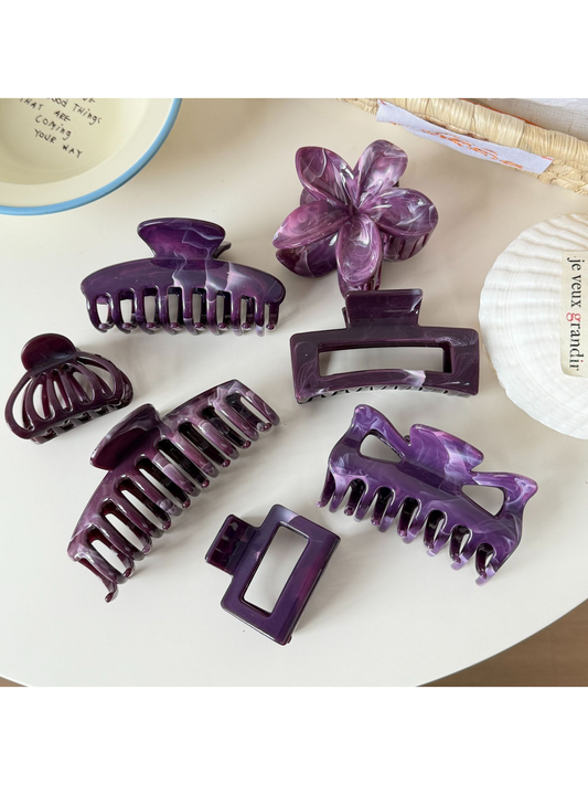 Beau - Marbled Glossy Plastic Hair Claw Clip