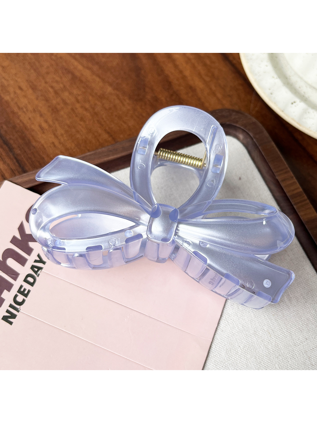 Beau - Large Bow Ring Detail Geometric PC Claw Clip