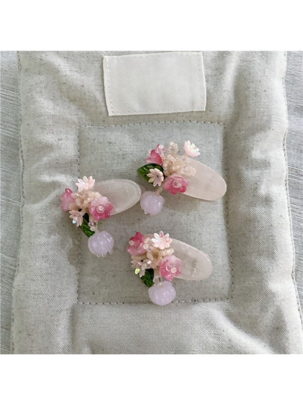 Beau - Pink Beaded Flower Hair Clip