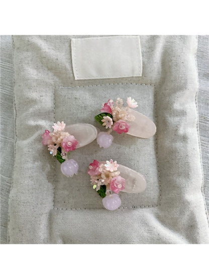 Beau - Pink Beaded Flower Hair Clip