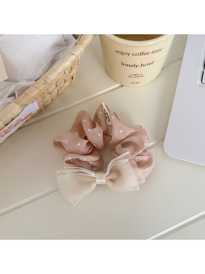 Gifty - Polka Dot Sheer Bow Accent Hair Scrunchie
