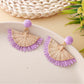 Earedge raffia fan shaped drop earrings styled with summer dress