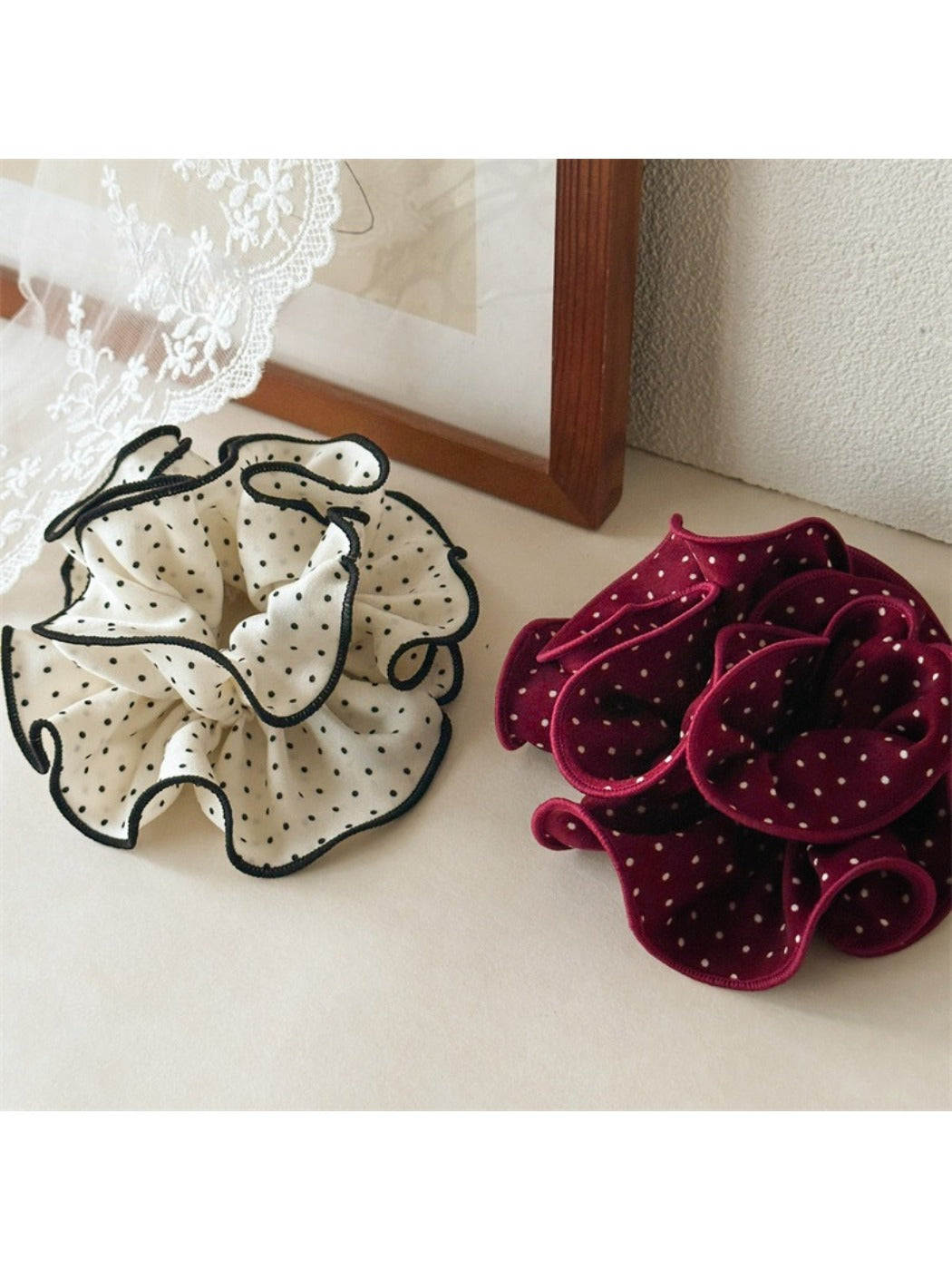 Gifty - Solid Color Polka Dot Ruffle Scrunchie
