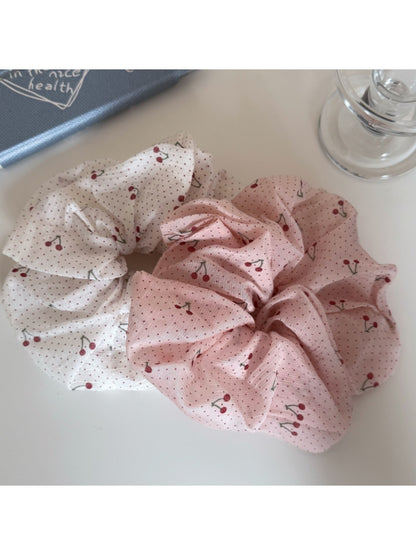 Gifty - Adorable Cherry Polka Dot Ruched Scrunchie