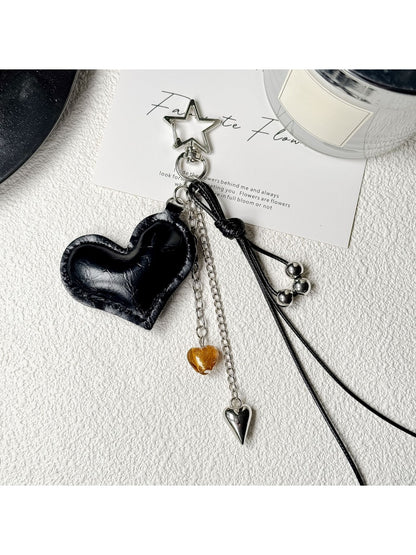 Keypus - PU Heart Charm Chain Tassel Accent Keychain