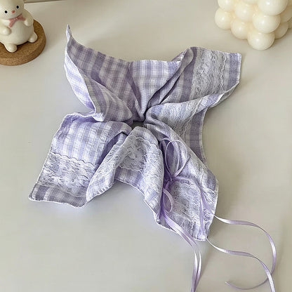Gifty - Lace Trim Bow Detail Square Scarf Scrunchie