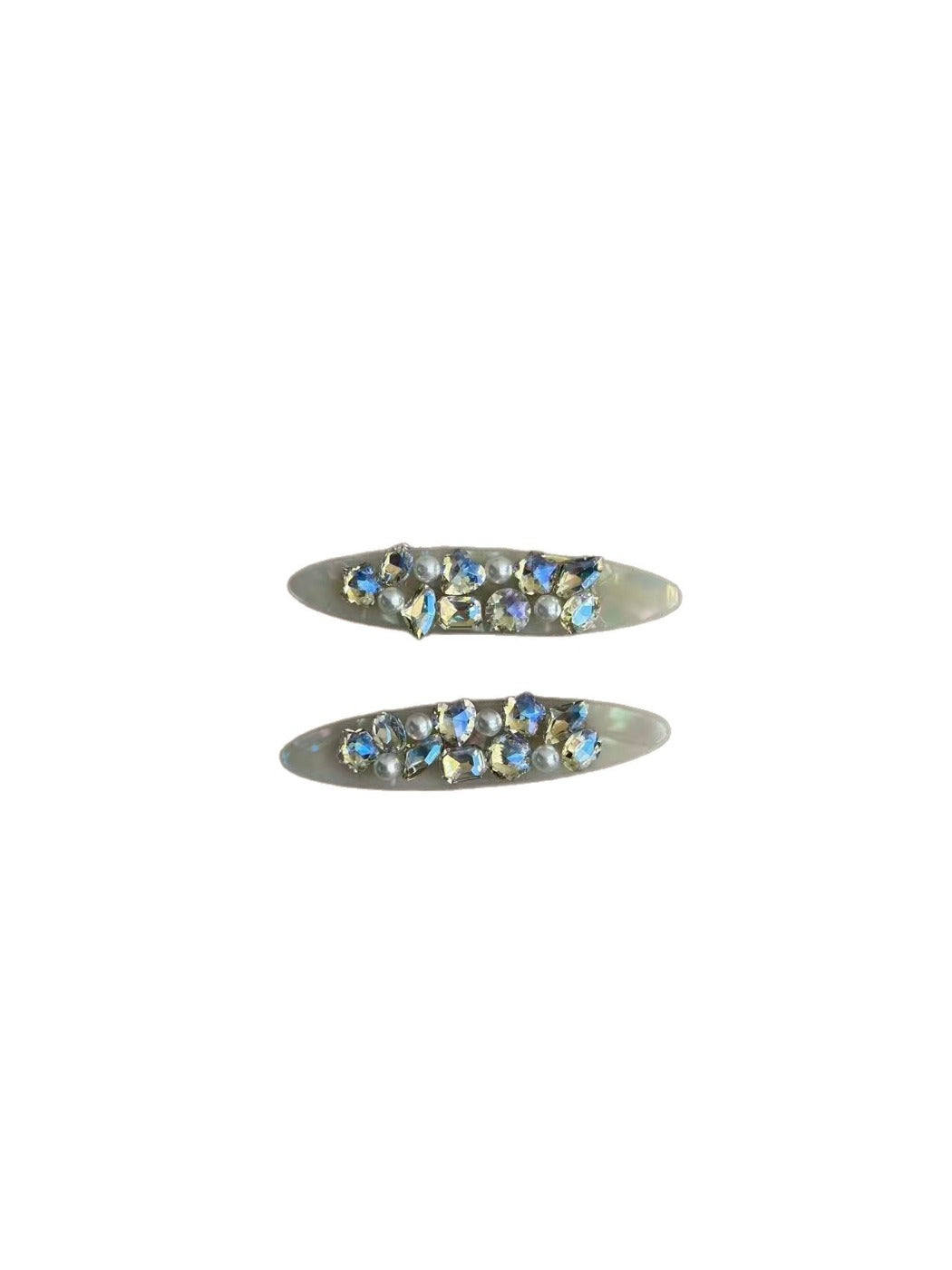 Close-up of Beau hair clip showing detailed rhinestone arrangement and clasp
