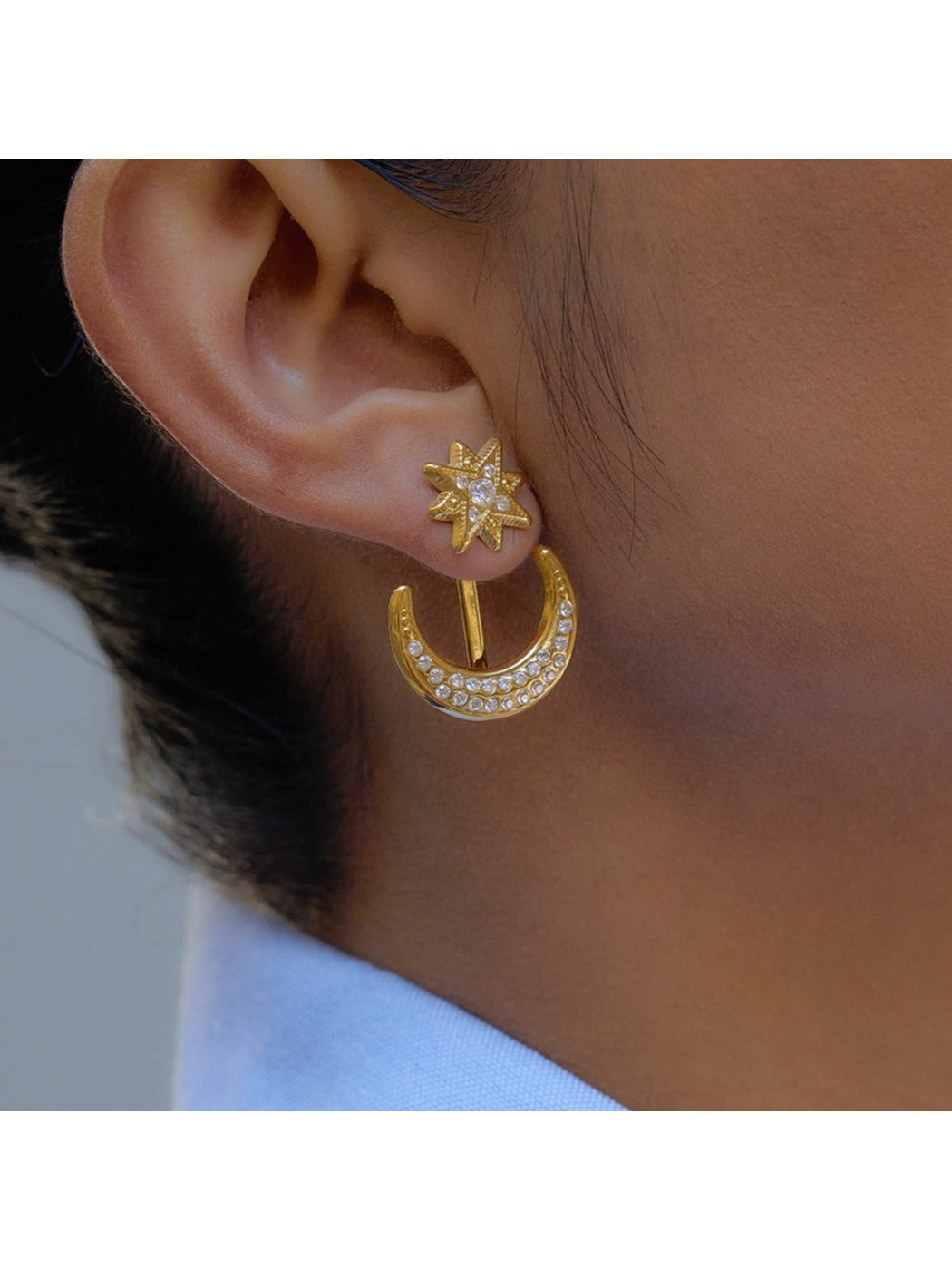 Earedge - Minimalist Star And Moon Earrings