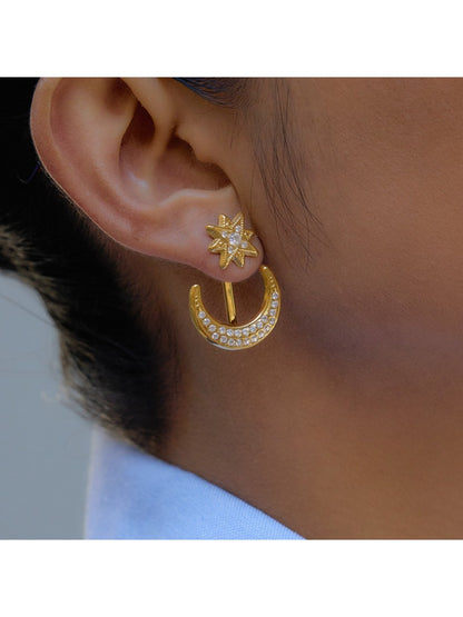 Earedge - Minimalist Star And Moon Earrings