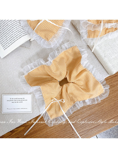 Gifty - Yellow Plaid Hair Tie with Lace