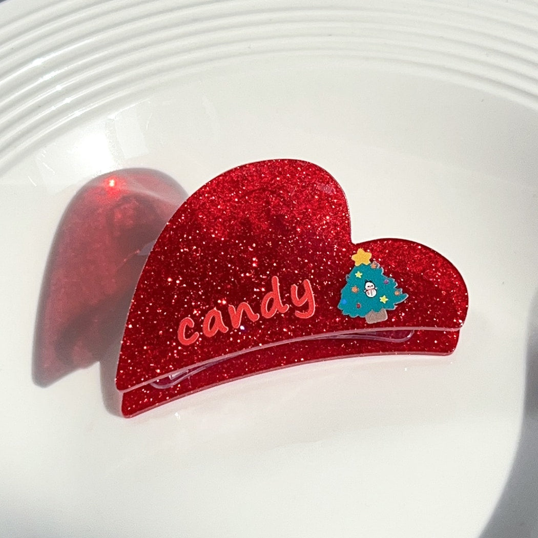 Beau - Christmas Theme Glitter Heart Claw Clip