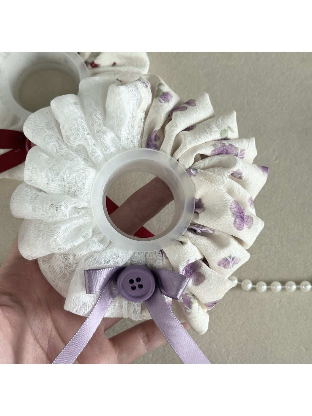 Gifty - Floral Patchwork Ribbon Button Scrunchie
